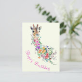Happy Birthday Card Farbenfrohe Blume Giraffe Postkarte (Stehend Vorderseite)