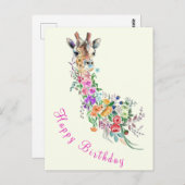 Happy Birthday Card Farbenfrohe Blume Giraffe Postkarte (Vorne/Hinten)