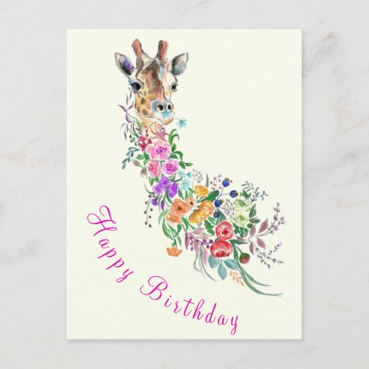 Happy Birthday Card Farbenfrohe Blume Giraffe Postkarte (Vorderseite)
