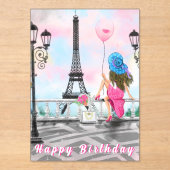 Happy Birthday Card Frau in Paris Eiffelturm Acryleinladungen (Vorderseite)