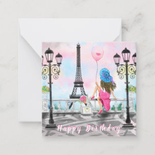 Happy Birthday Card Frau mit Ballon in Paris Mitteilungskarte