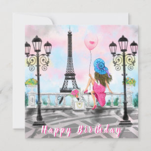 Happy Birthday Card Frau mit Pink Balloon Karte