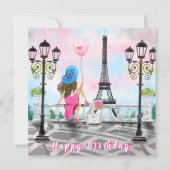 Happy Birthday Card Frau mit Pink Heart Balloon Karte (Rückseite)
