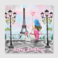 Happy Birthday Card Frau mit Pink Heart Balloon