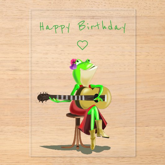 Happy Birthday Card Frog Gitarre spielen Funny Acryleinladungen (Vorderseite)
