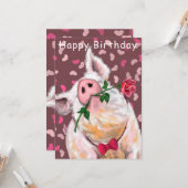 Happy Birthday Card Funny Gentleman Pig mit Rose Karte (Vorderseite/Rückseite Beispiel)