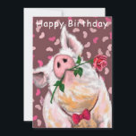 Happy Birthday Card Funny Gentleman Pig mit Rose Karte<br><div class="desc">Lustige Geburtstagskarten Gentleman Pig mit Rose - MIGNED Painting Design - Anpassbar</div>