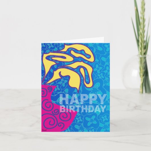 Happy Birthday Card Gelbe Blätter Pink Vase Karte (Vorderseite)