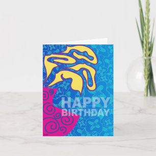 Happy Birthday Card Gelbe Blätter Pink Vase Karte
