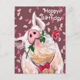 Happy Birthday Card Gentleman Pig - Romantik Postkarte