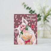 Happy Birthday Card Gentleman Pig - Romantik Postkarte (Stehend Vorderseite)