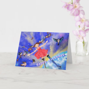 Happy Birthday Card Girl with Birds - Ihr Name Karte