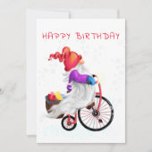 Happy Birthday Card Gnome mit Bike und Geschenken (Vorderseite)