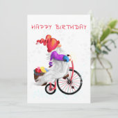 Happy Birthday Card Gnome mit Bike und Geschenken (Stehend Vorderseite)