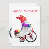 Happy Birthday Card Gnome mit Bike und Geschenken (Vorne/Hinten)