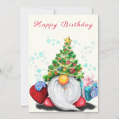 Happy Birthday Card Gnome mit Weihnachtsbaumhut (Vorderseite)