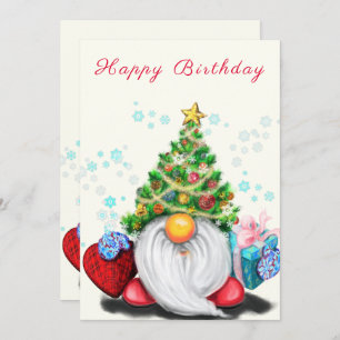 Happy Birthday Card Gnome mit Weihnachtsbaumhut