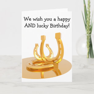 Happy Birthday Card: Golden Horseshoes Karte