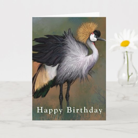 Happy Birthday Card Gray Crowned Crane Bird Karte (Kleine Pflanze)