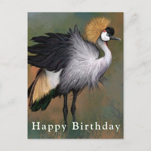 Happy Birthday Card Gray Crowned Crane Bird Postkarte