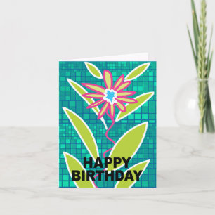 Happy Birthday Card Green Purple Flower Karte