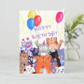 Happy Birthday Card Happy Cat Party Celebration (Stehend Vorderseite)