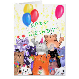 Happy Birthday Card Happy Cats Party