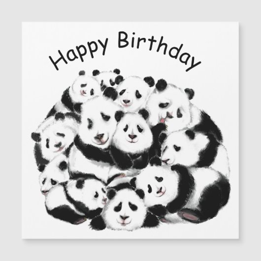 Happy Birthday Card Happy Pandas Family Big Hug Magnetkarte (Vorderseite)