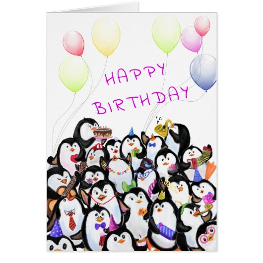 Happy Birthday Card Happy Pinguins Party (Vorne)