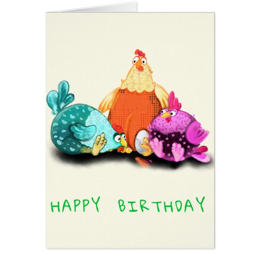 Happy Birthday Card Hühner Wartend Eierschlaf (Vorne)