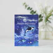 Happy Birthday Card Killer Wale auf Vollmond Postkarte (Stehend Vorderseite)