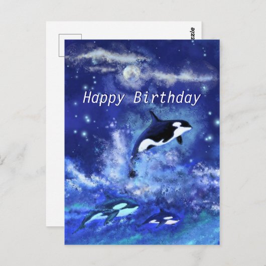 Happy Birthday Card Killer Wale auf Vollmond Postkarte (Vorne/Hinten)