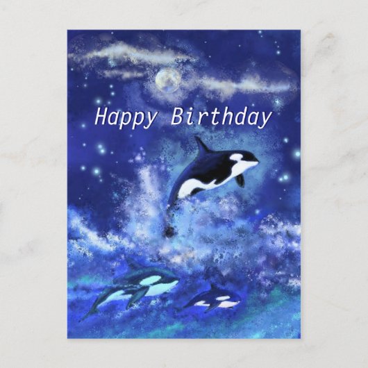 Happy Birthday Card Killer Wale auf Vollmond Postkarte (Vorderseite)