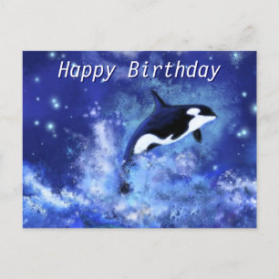 Happy Birthday Card Killer Whale auf Vollmond Postkarte