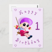 Happy Birthday Card Kleines Mädchen Schwingen Sie Postkarte (Vorne/Hinten)