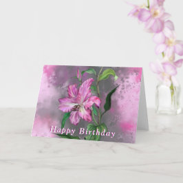 Happy Birthday Card Lila Pink Lily Blume Karte