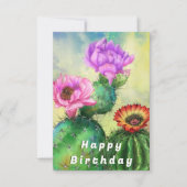 Happy Birthday Card Lila Pink Red Cactus Blume (Vorderseite)