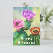 Happy Birthday Card Lila Pink Red Cactus Blume (Stehend Vorderseite)