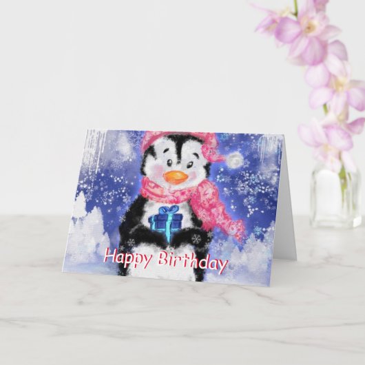 Happy Birthday Card Little Penguin - Winter Karte (Orchidee)
