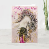 Happy Birthday Card - Mädchen und Pferd Karte (Vorderseite)