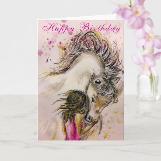 Happy Birthday Card - Mädchen und Pferd Karte (Orchidee)
