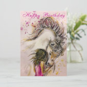 Happy Birthday Card - Mädchen und Pferd Karte (Stehend Vorderseite)
