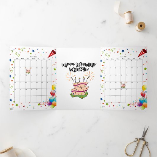Happy Birthday Card März 2022 Kalender dreimal Dreifach Gefaltete Karte (Innenseite)