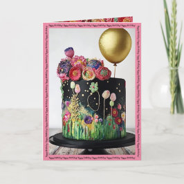 Happy Birthday Card mit Art Deko Kuchen und Ballon Karte