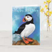 Happy Birthday Card mit Atlantic Puffin Bird Karte (Gelbe Blume)