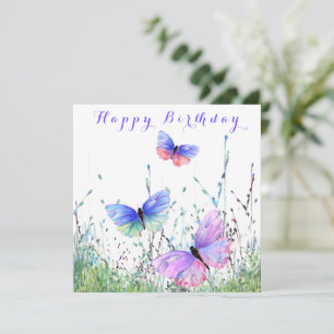 Happy Birthday Card mit bunten Schmetterlingen