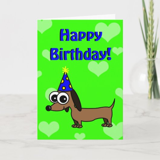 Happy Birthday Card mit Cartoon Dackel Karte (Vorderseite)
