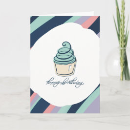 Happy Birthday Card mit einem Kuchen und Streifen Karte