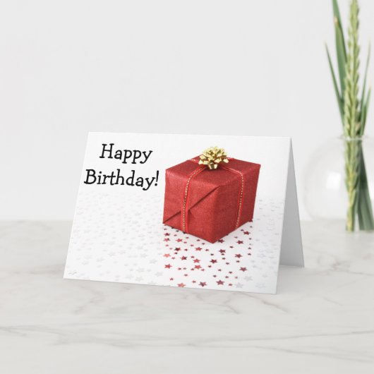 Happy Birthday Card mit Geschenk und Sternen Karte (Vorderseite)