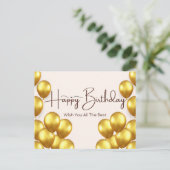 Happy Birthday Card mit Gold Balloons Postkarte (Stehend Vorderseite)